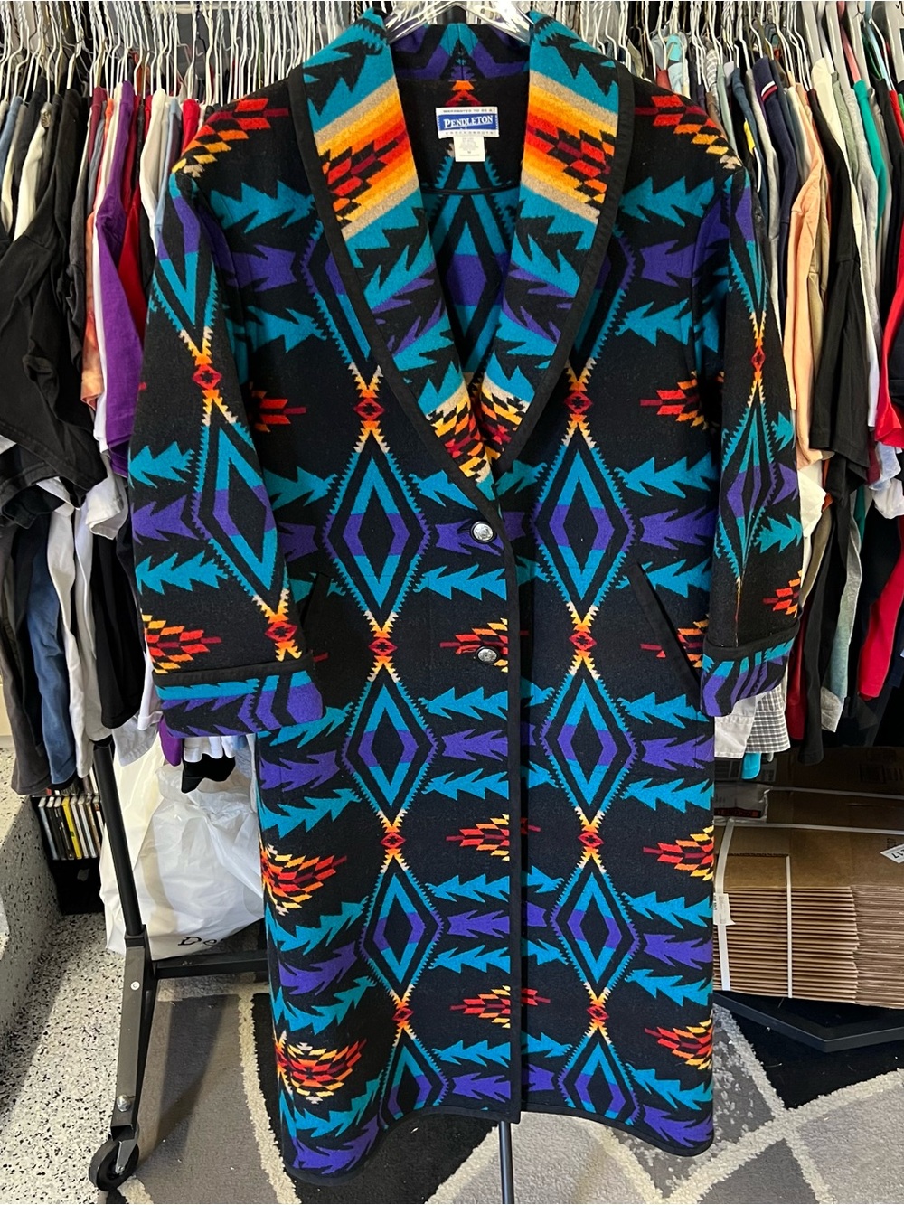 Vintage Women Pendleton Knockabouts Southwestern Serape Blanket Coat M Jacquard